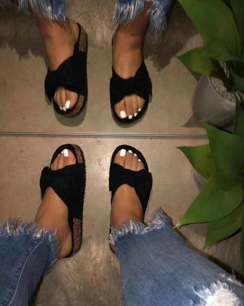 Bow Slide Sandals Black